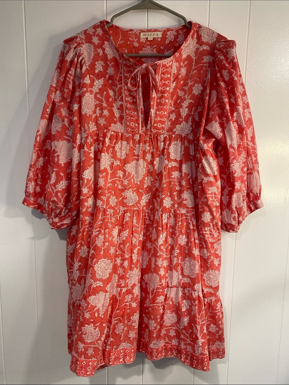 Marea Liz Joy Coral Floral Babydoll Mini Dress Cottagecore Boho Romantic Large - Picture 3 of 10